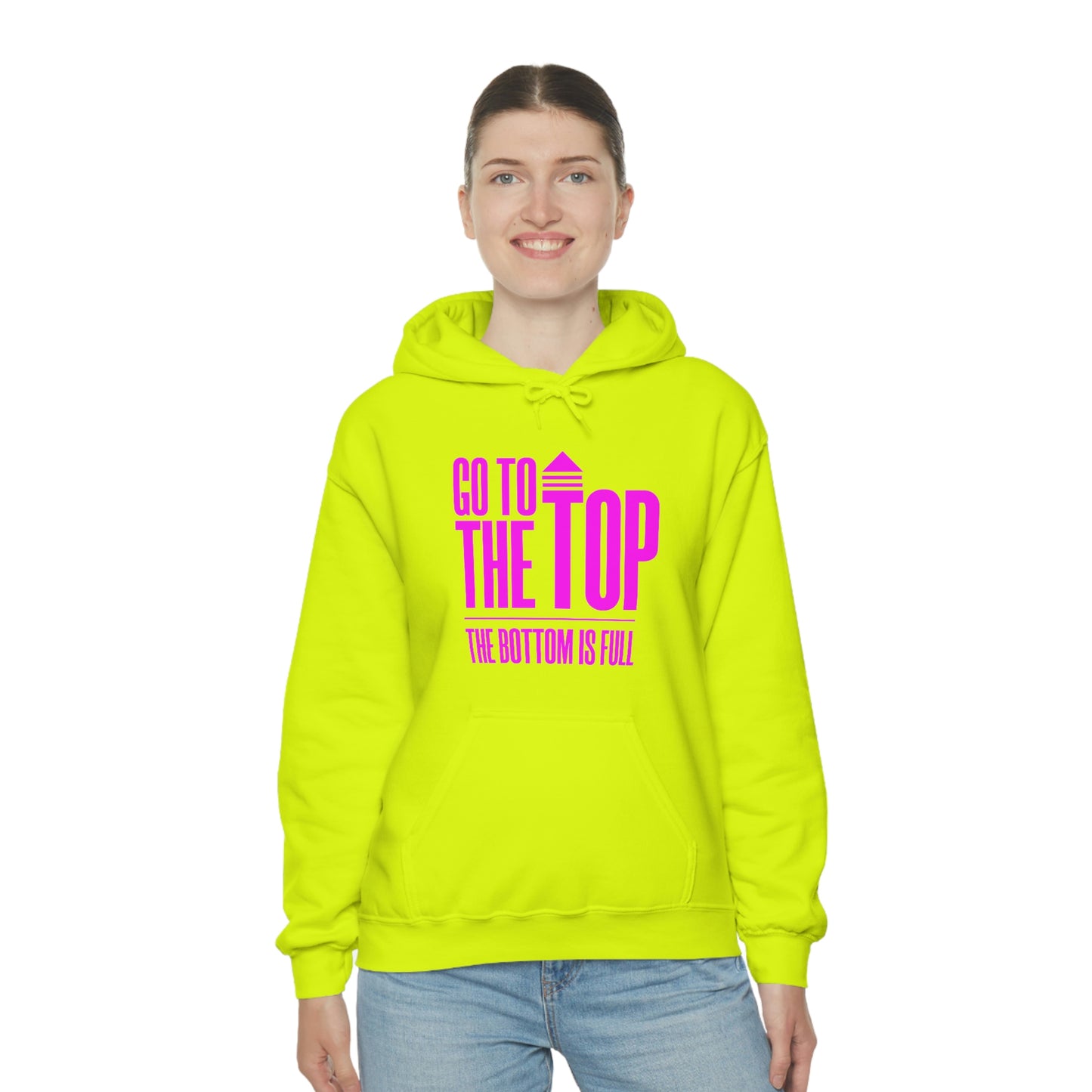 Unisex Heavy Blend™ Hooded Sweatshirt Go To The Top The Bottom Is Full (Bright Pink Logo)