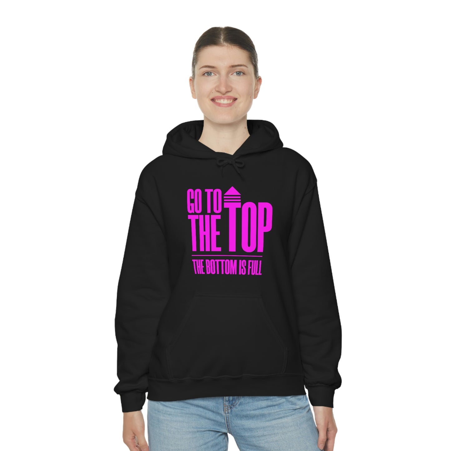 Unisex Heavy Blend™ Hooded Sweatshirt Go To The Top The Bottom Is Full (Bright Pink Logo)