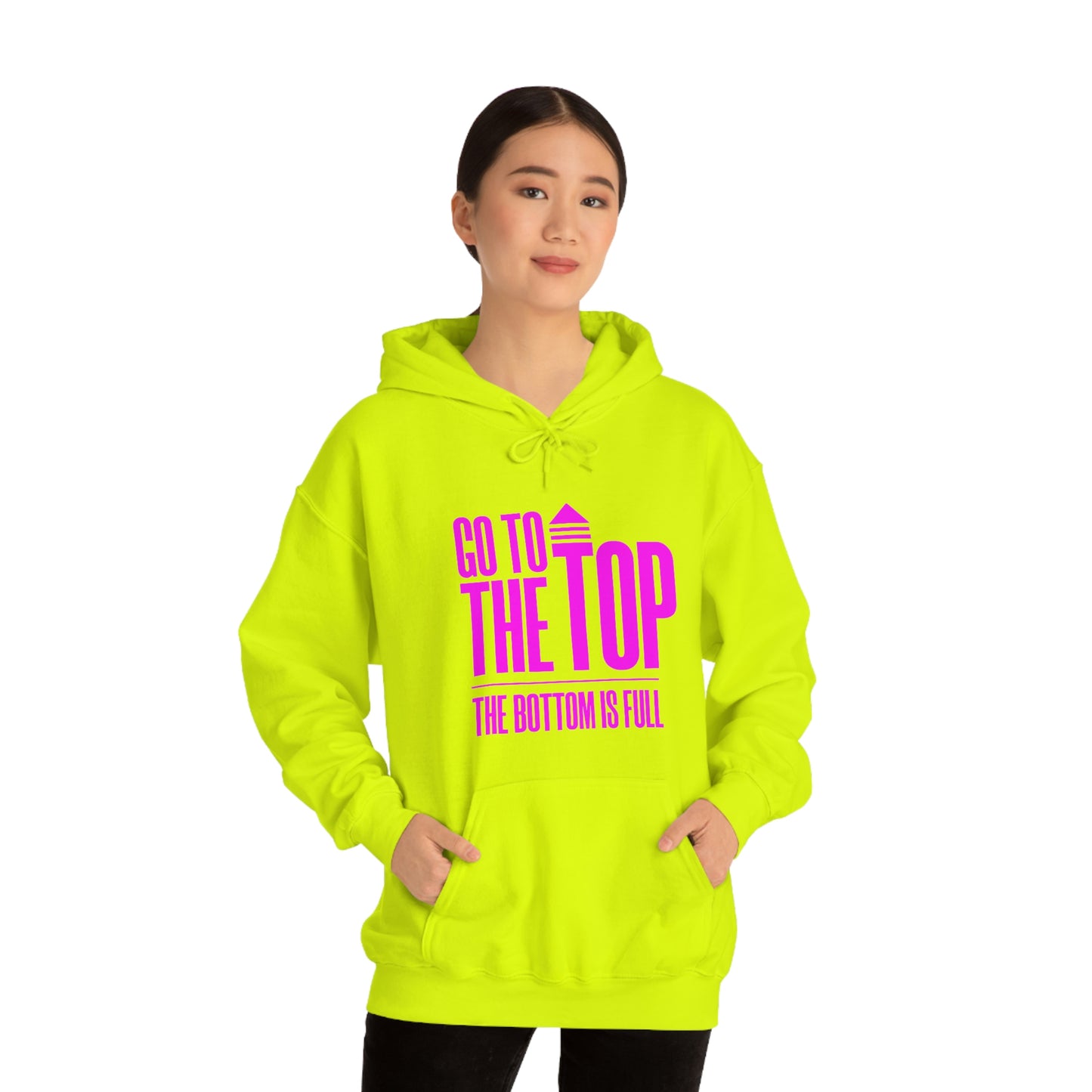 Unisex Heavy Blend™ Hooded Sweatshirt Go To The Top The Bottom Is Full (Bright Pink Logo)