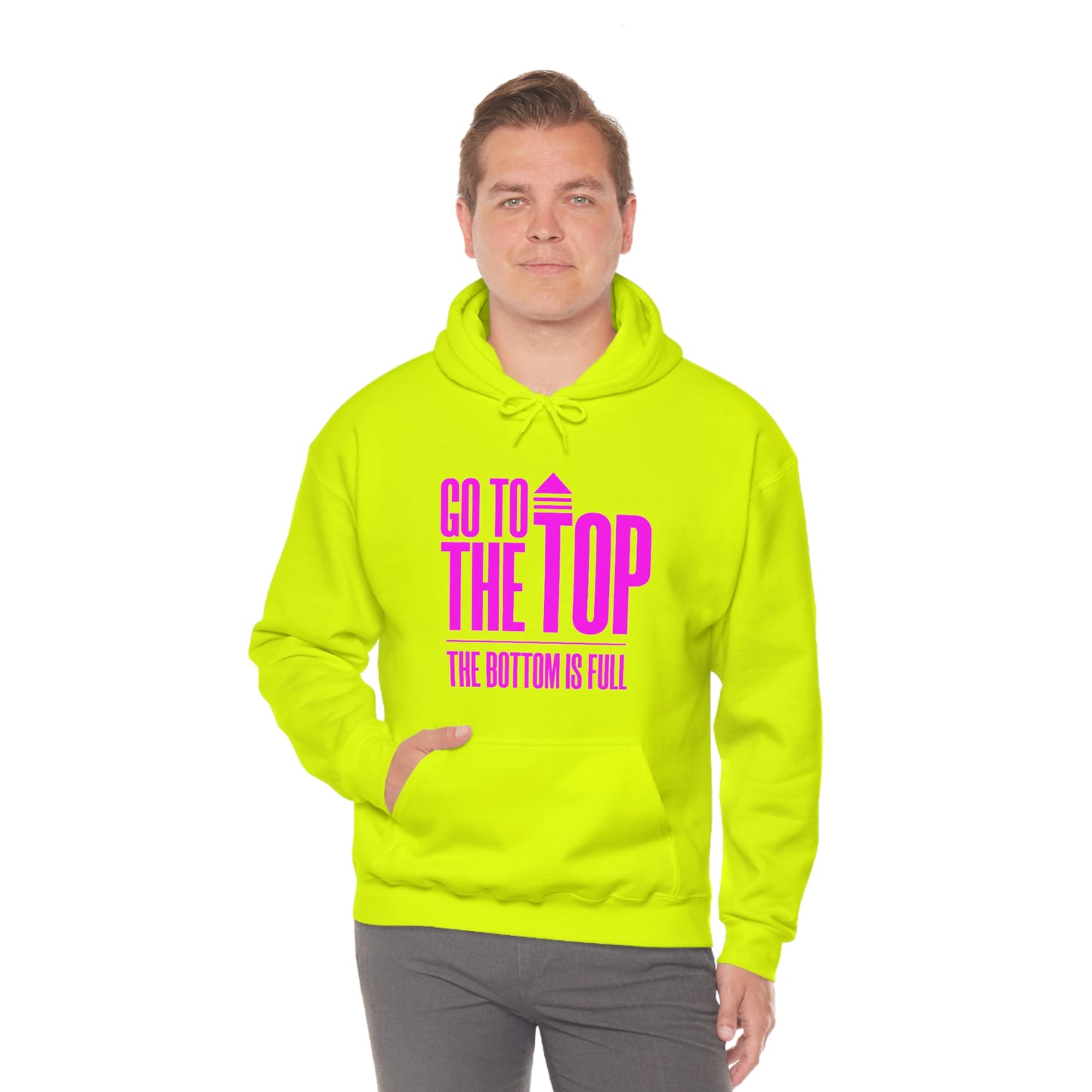 Unisex Heavy Blend™ Hooded Sweatshirt Go To The Top The Bottom Is Full (Bright Pink Logo)