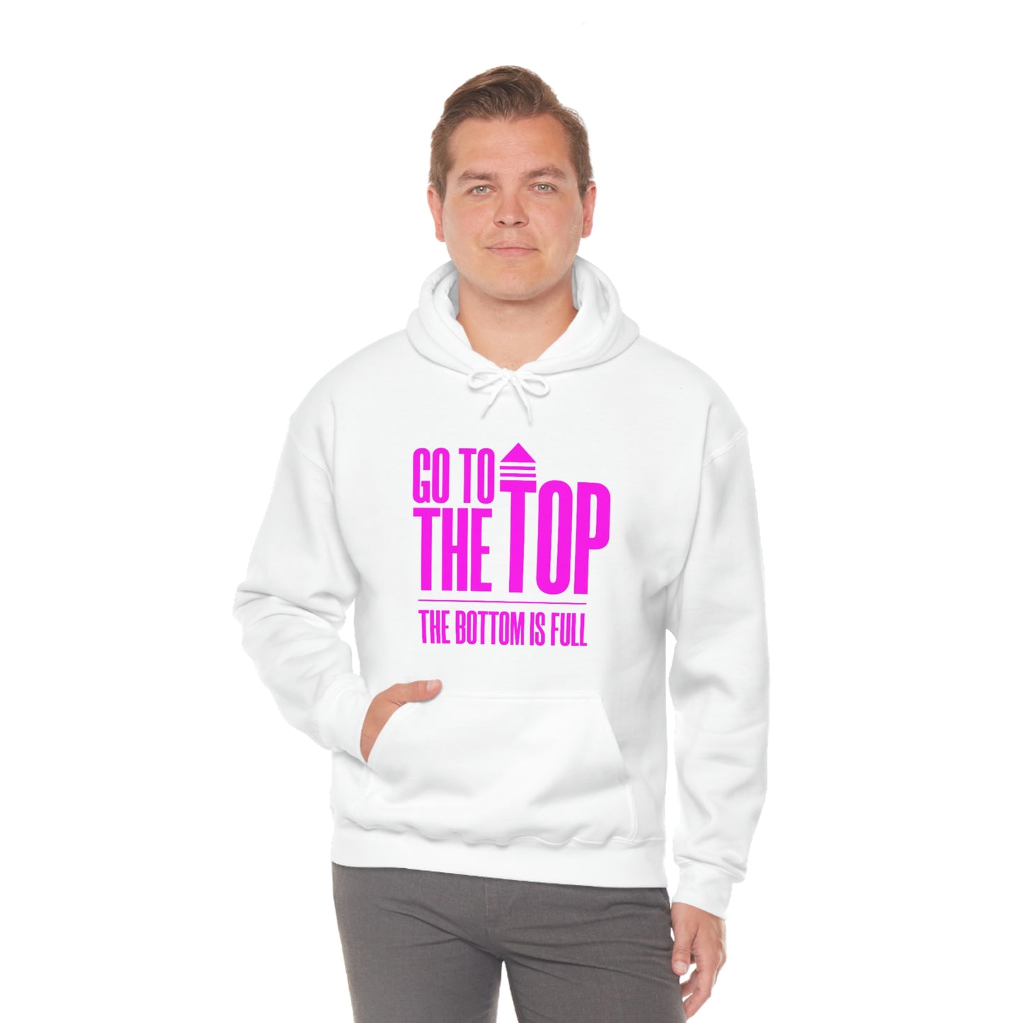 Unisex Heavy Blend™ Hooded Sweatshirt Go To The Top The Bottom Is Full (Bright Pink  Logo)