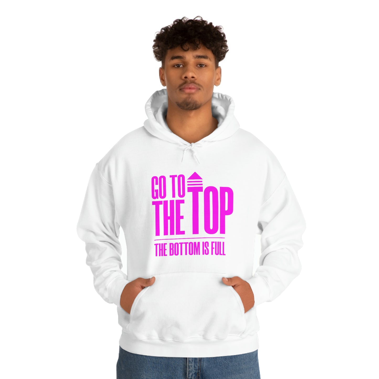Unisex Heavy Blend™ Hooded Sweatshirt Go To The Top The Bottom Is Full (Bright Pink  Logo)