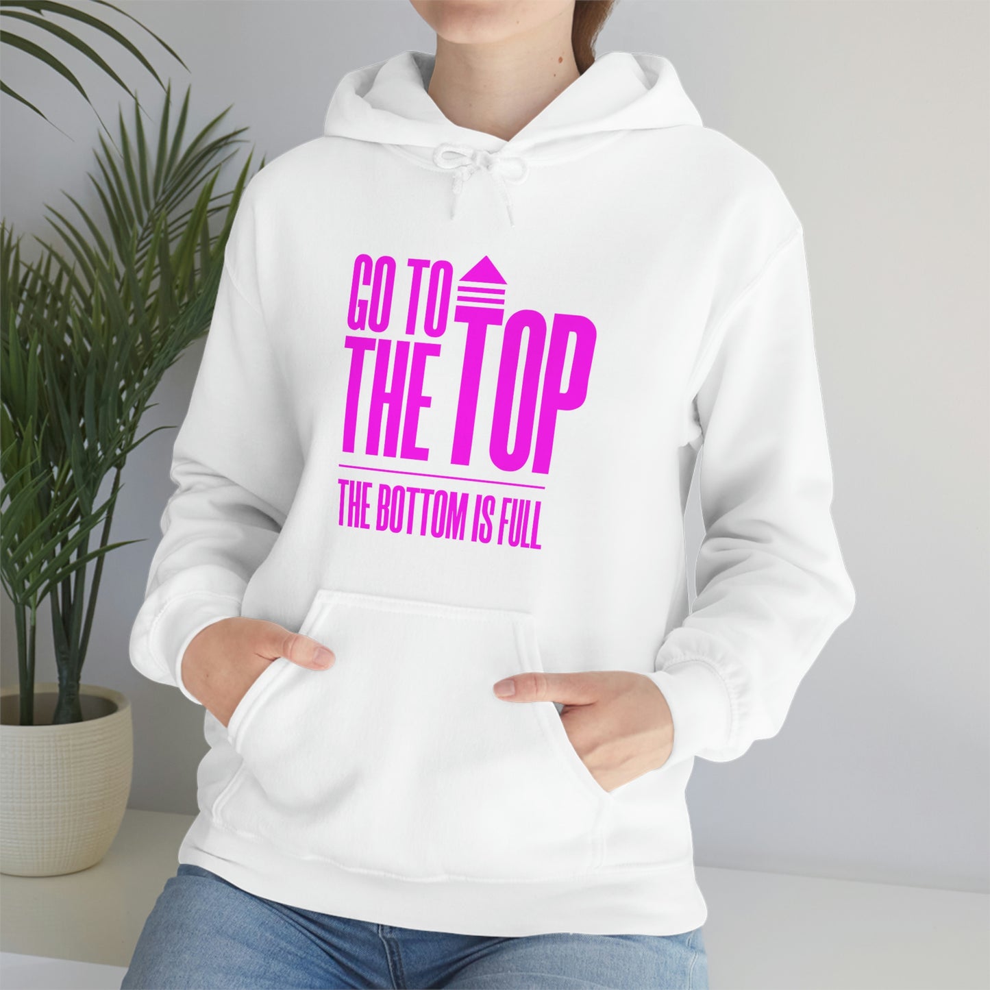 Unisex Heavy Blend™ Hooded Sweatshirt Go To The Top The Bottom Is Full (Bright Pink  Logo)